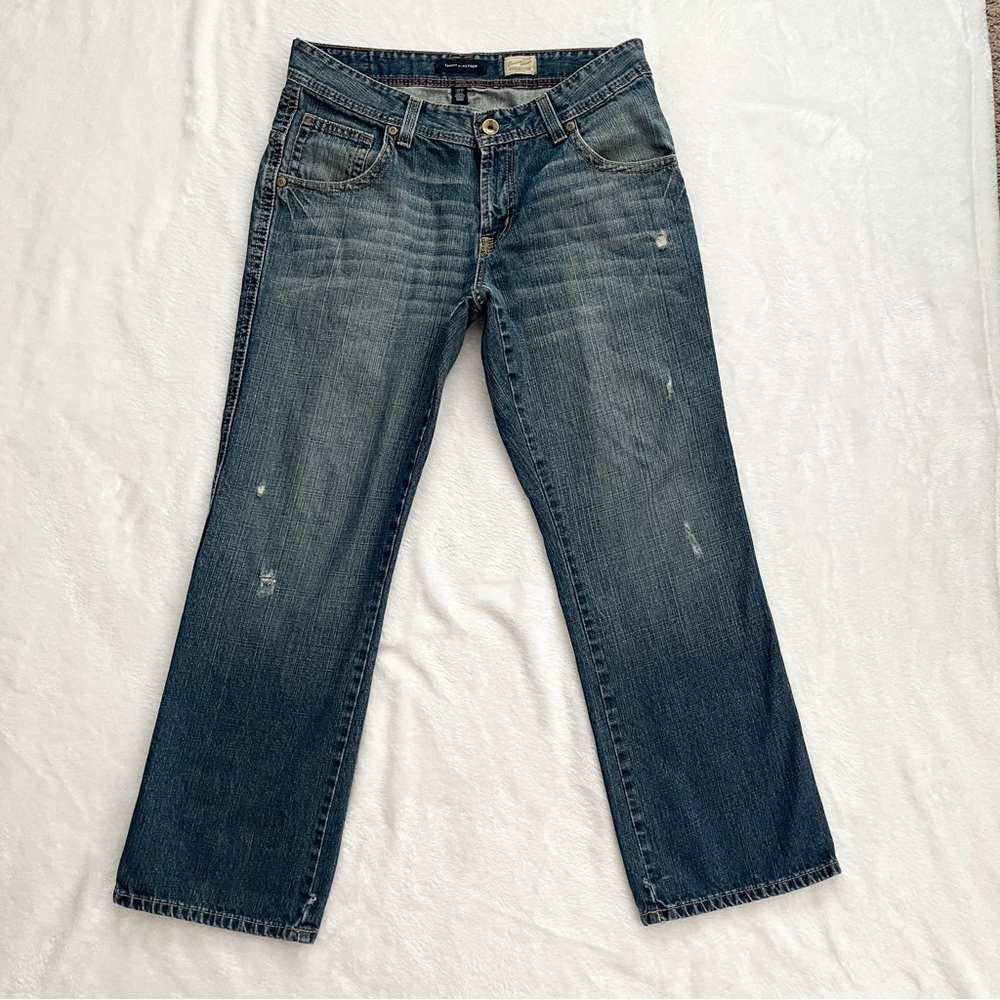 TOMMY HILFIGER Jeans Mens 34X30 Straight Leg Back Pocket Flaps Zip Fly Blue